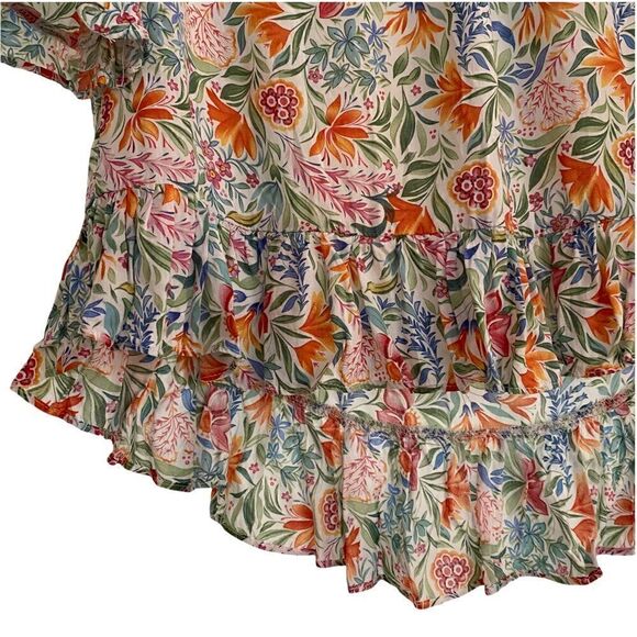 Cynthia Rowley Colorful Floral Ruffle Cotton Top Small - Picture 2 of 9